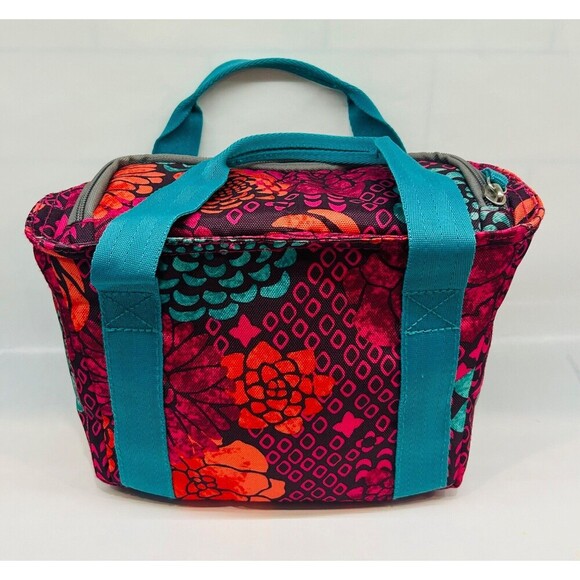 Embark Lunch Tote Insulated Liner Lunch Tote Pockets Drink Cooler Fuchsia Floral - Picture 2 of 4